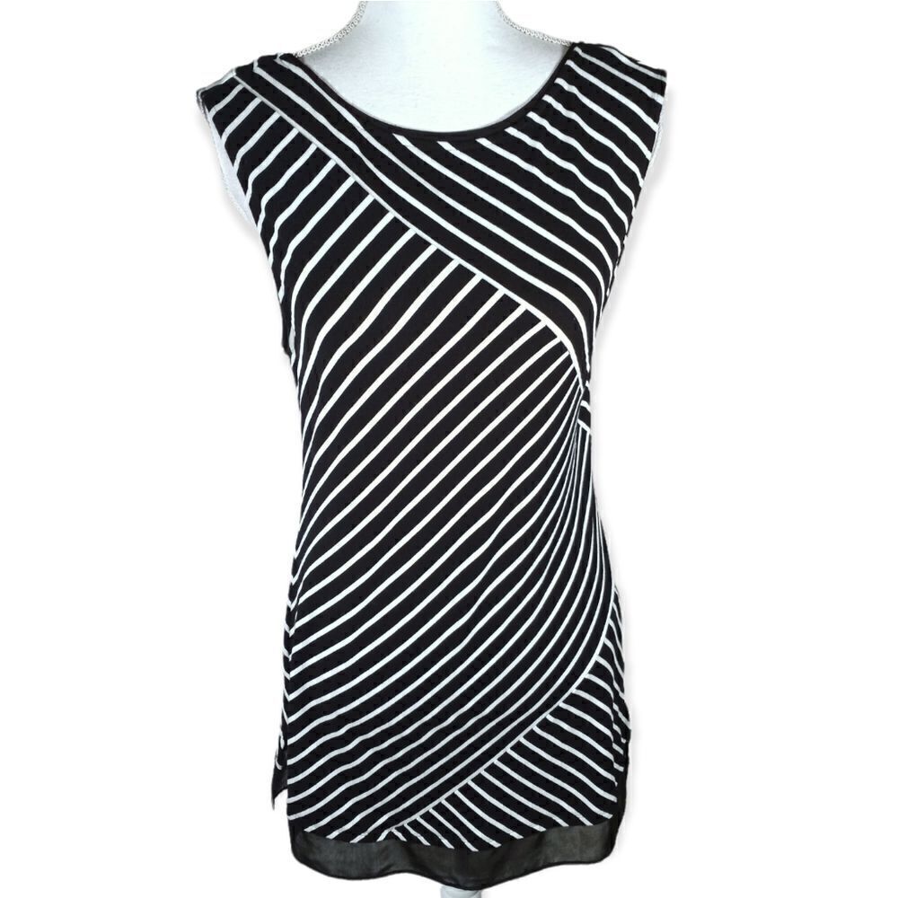 White House Black Market Black and White Striped Sleeveless Dress